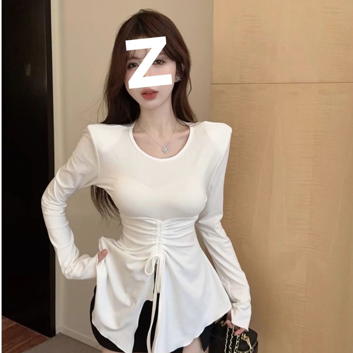 Women's Slim-Fit Drawstring Long-Sleeve Base Layer Top