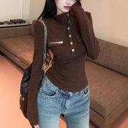 Elegant Slim-Fit Ribbed Long-Sleeve Top