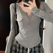 Chic Button-Front Slim Long-Sleeve Top
