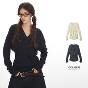 Women's Slim-Fit V-Neck Long-Sleeve Designer Top