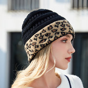 Warm Leopard-Print Knitted Hat for Women