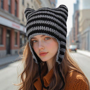 Cozy Striped Cat Ear Hat