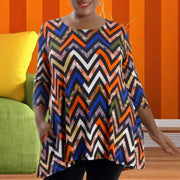Plus-Size Casual Printed Loose Crew-Neck Top