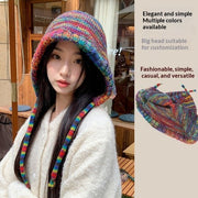 Rainbow Striped Earflap Knit Hat for Women