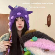 Plush Monster Girl's Hat - Soft Cotton Dome Shape