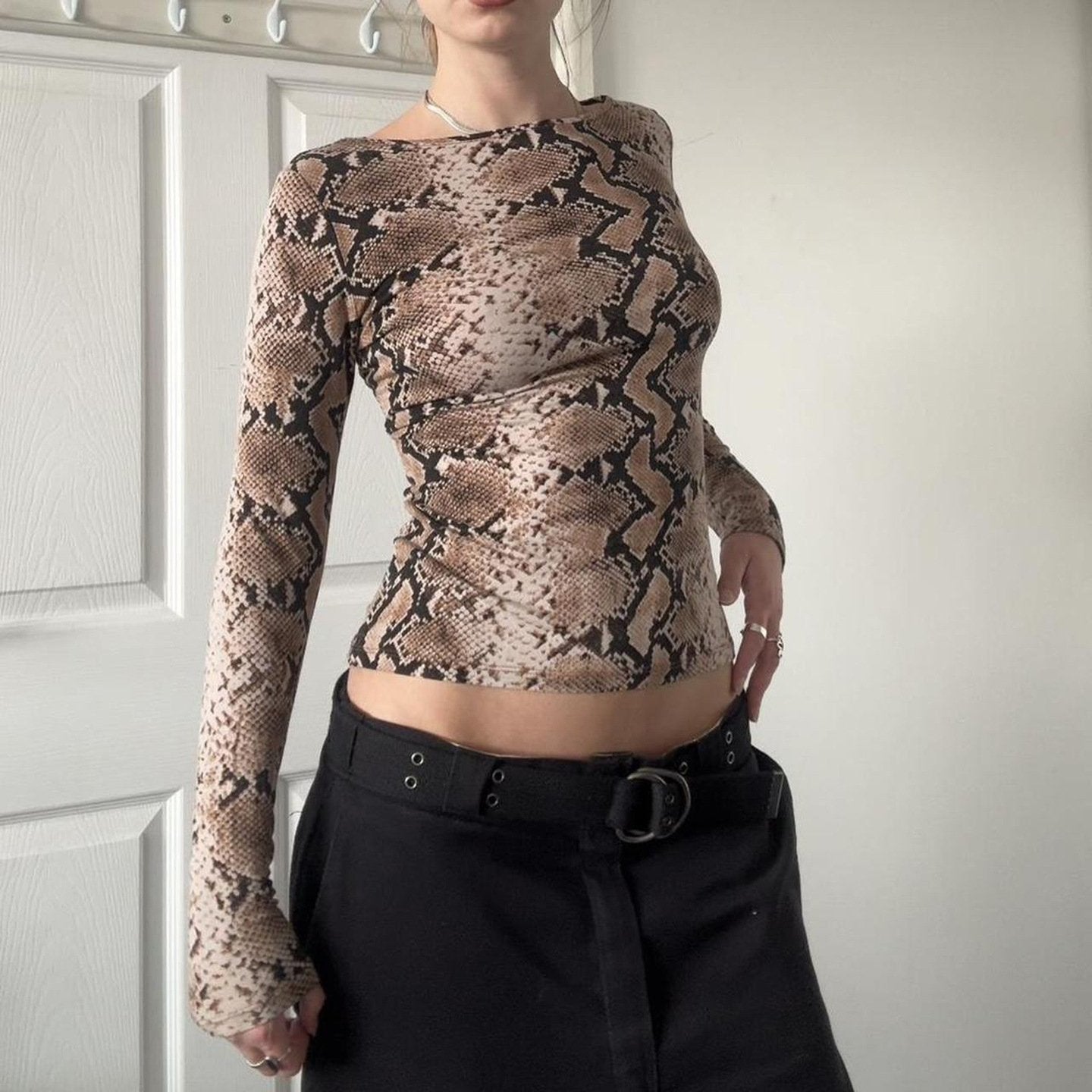 Edgy Snake-Print Cropped Hoodie for Women
