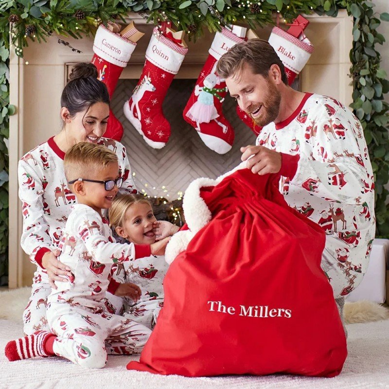 Family Christmas Loungewear Sets - Striped Cartoon Design