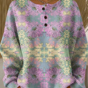 Women's Printed Stand-Collar Waffle Sweatshirt