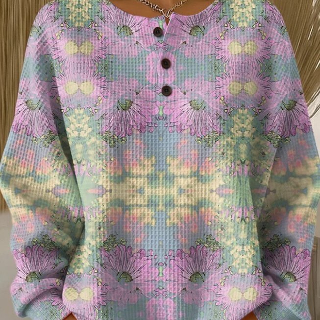 Women's Printed Stand-Collar Waffle Sweatshirt