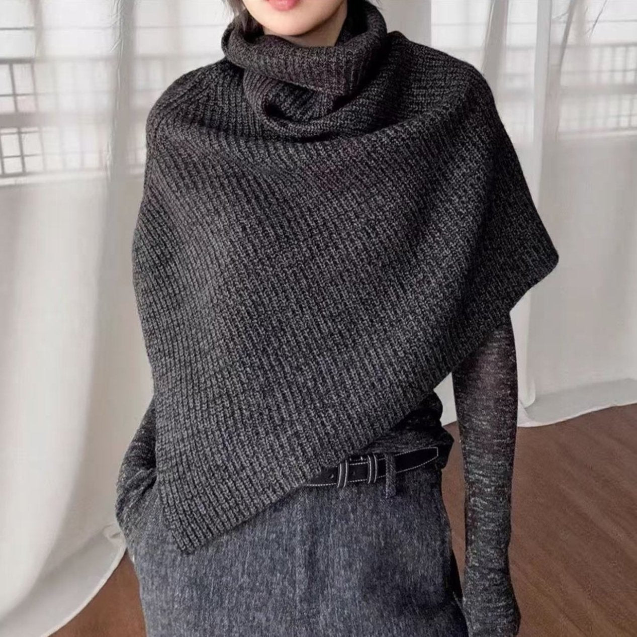 Dark Gray Knitted Neck Warmer - Stay Warm in Style