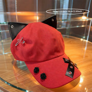 Retro Cat Ears Flat Brim Hat for Women