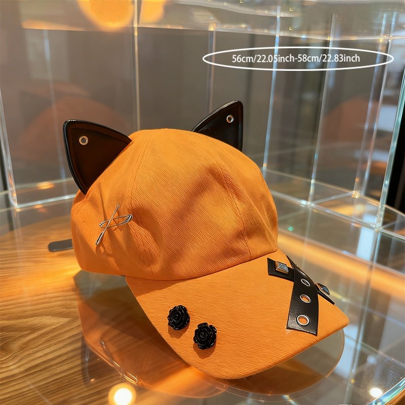 Retro Cat Ears Flat Brim Hat Set