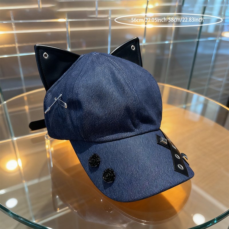 Y2K Retro Cat Ears Flat Brim Hat Set
