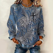 Retro Loose-fitting Pullover with Crew Neck Graphic Tee