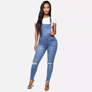 Ripped Denim Commuter Overalls for Women