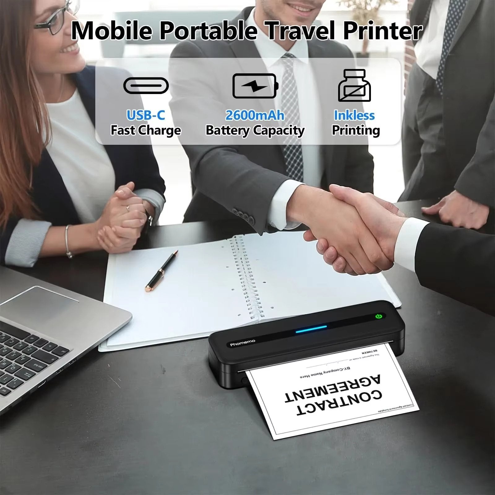 Mini Bluetooth Inkless A4 Printer for Office Use