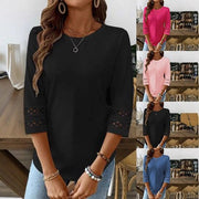 Lace Patchwork Crew Neck Casual Tee