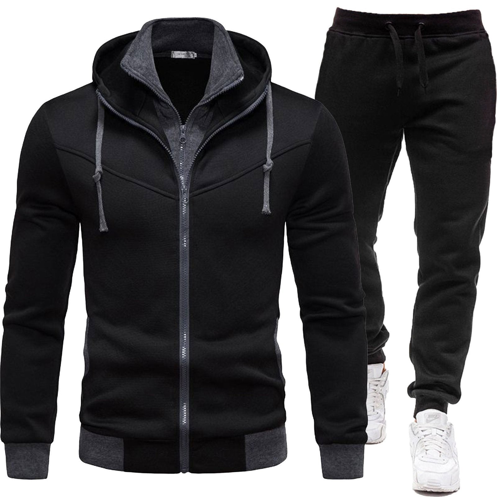 Casual Patchwork Sport Jacket & Pants Set