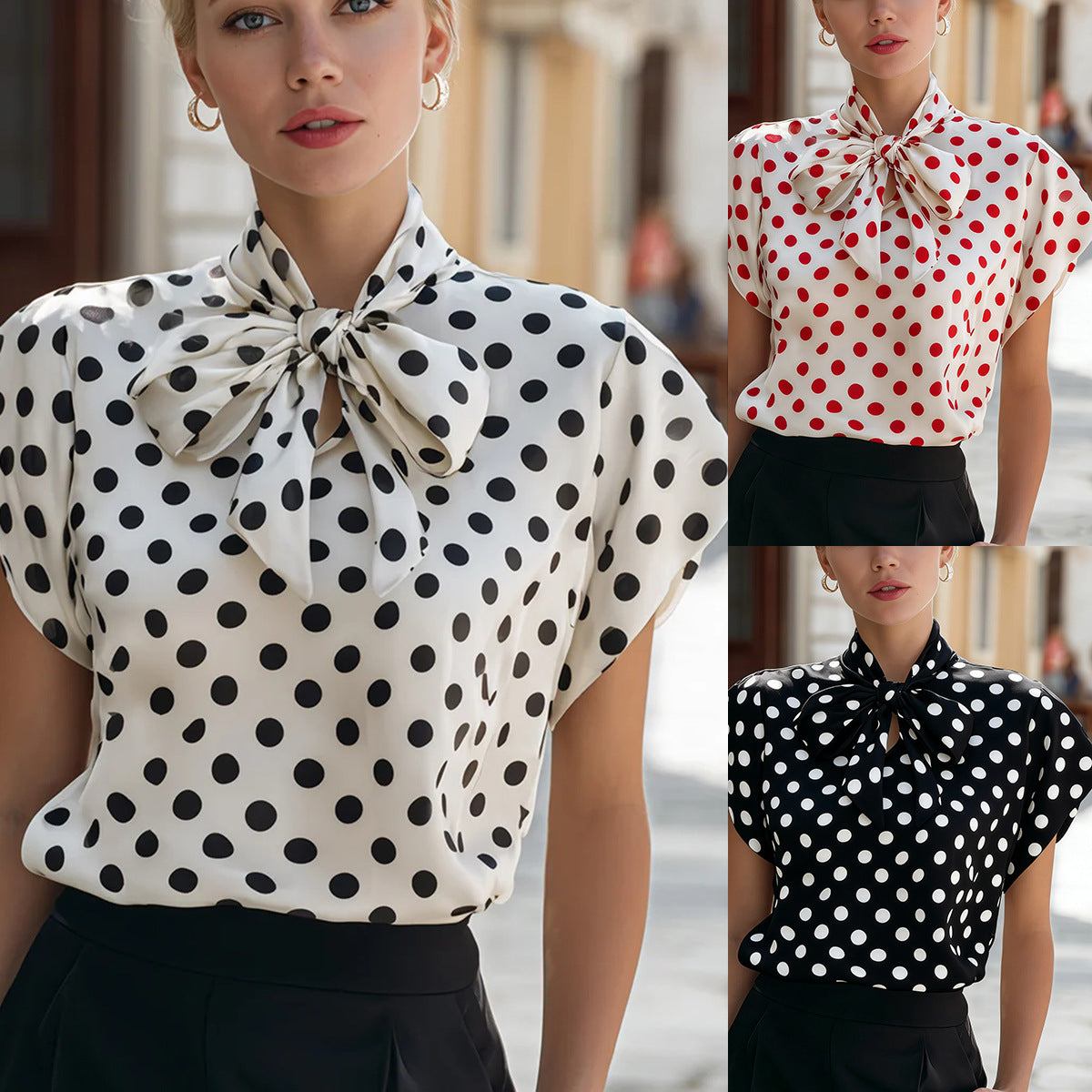 New Style Bow-Knot Collar Elegant Commuter All-Match Shirt For Women
