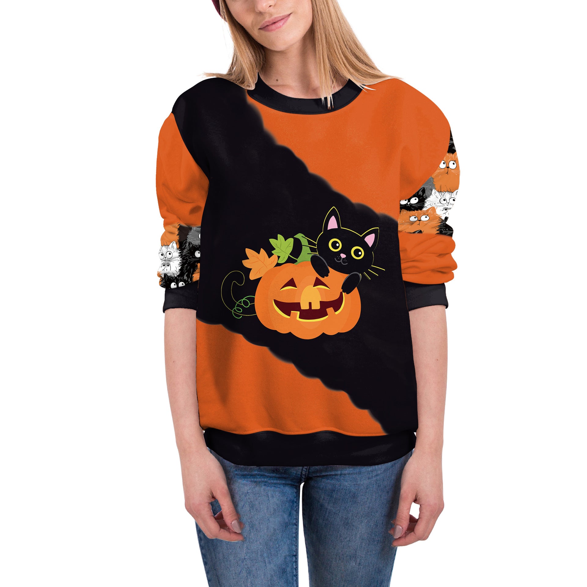 Women's Funny Pumpkin Halloween Graphic Long-Sleeve Sweater