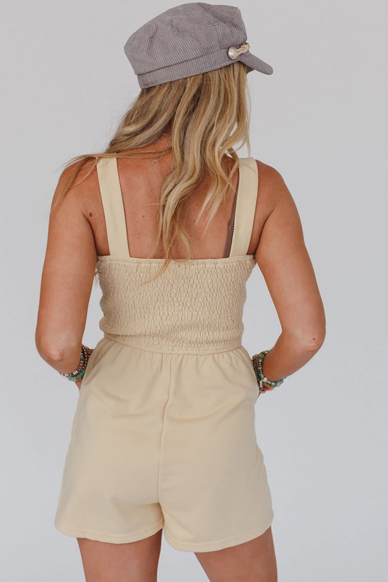 Casual Smocked Straight Leg Jumpsuit