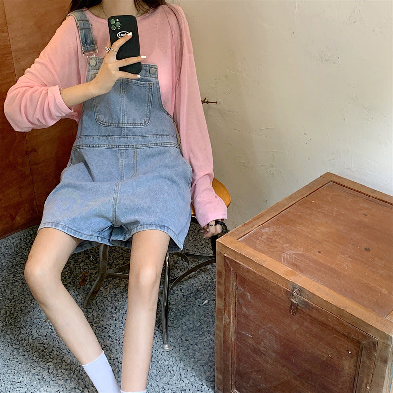 Denim Suspender Shorts Women's Summer