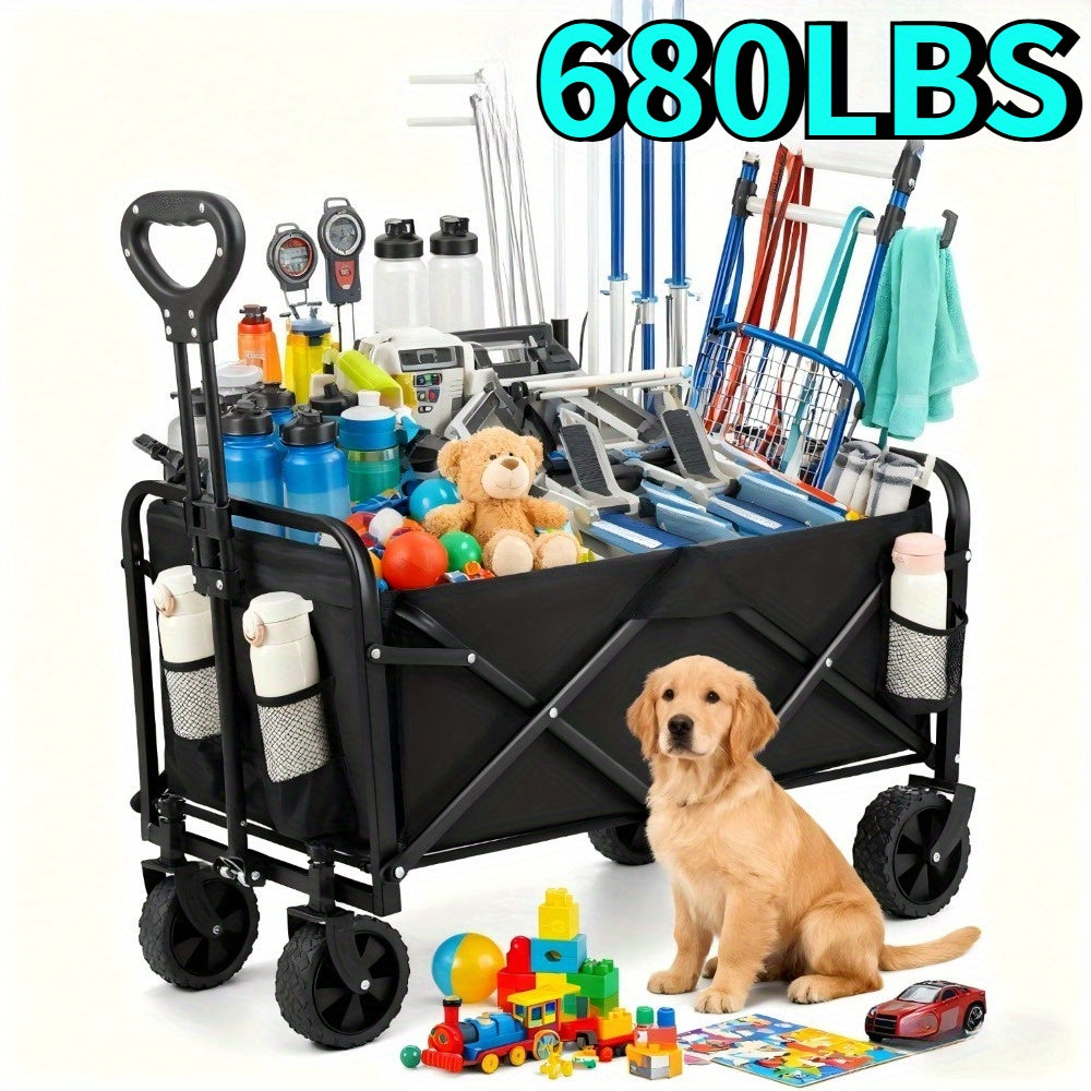 680LBS/550LBS/350LBS Christmas Sports Equipment Transporter, Folding Cart with Fully Portable Tires, Strong Load Capacity, Heavy Duty Multi-Purpose Cart with Transport Rack, Suitable for Beach, Garden