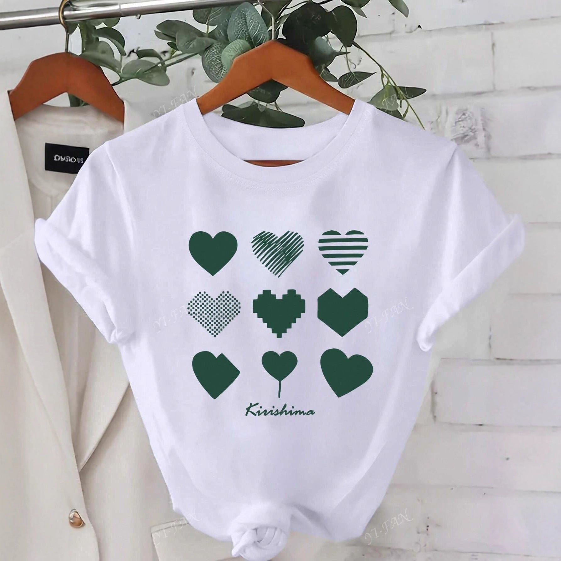 Heart & Letter Print Women's Short Sleeve Top – Soft Milk Silk
