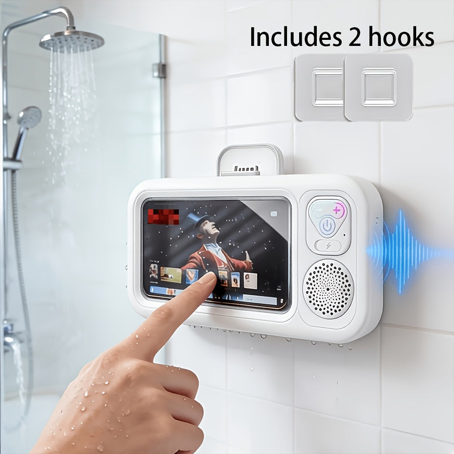 Wireless Shower Phone Holder with Audio – 360° Adjustable Wall Mount, Touchscreen Support