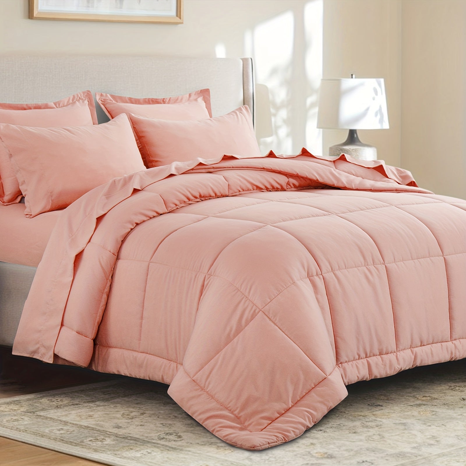 7pcs Ultra-Soft Bed In A Bag, Down Alternative Bedding Sets With All Season Quilted Comforter, Flat Sheet, Fitted Sheet, Pillowcases -Gifts For The Family And Friends