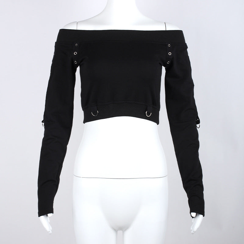 Women's Off-Shoulder Slim Fit Cropped Sweater
