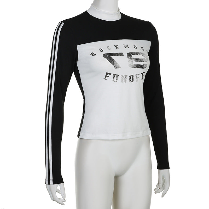 Chic Colorblock Striped Stand Collar Streetwear Sweatshirt