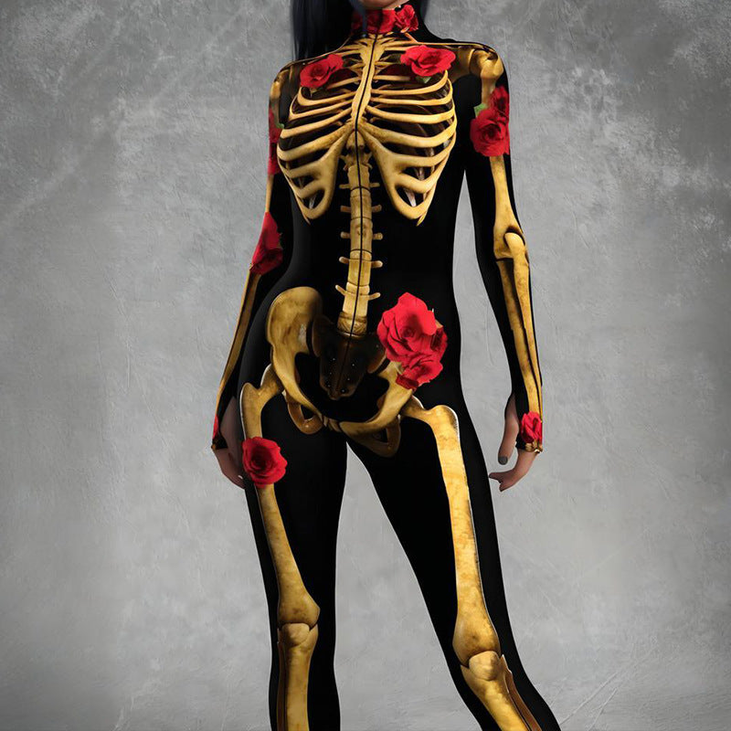 Women's Skeleton Print Skinny Jumpsuit
