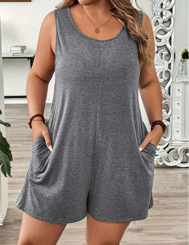 Plus Size Sleeveless Pocket Romper Casual Jumpsuit