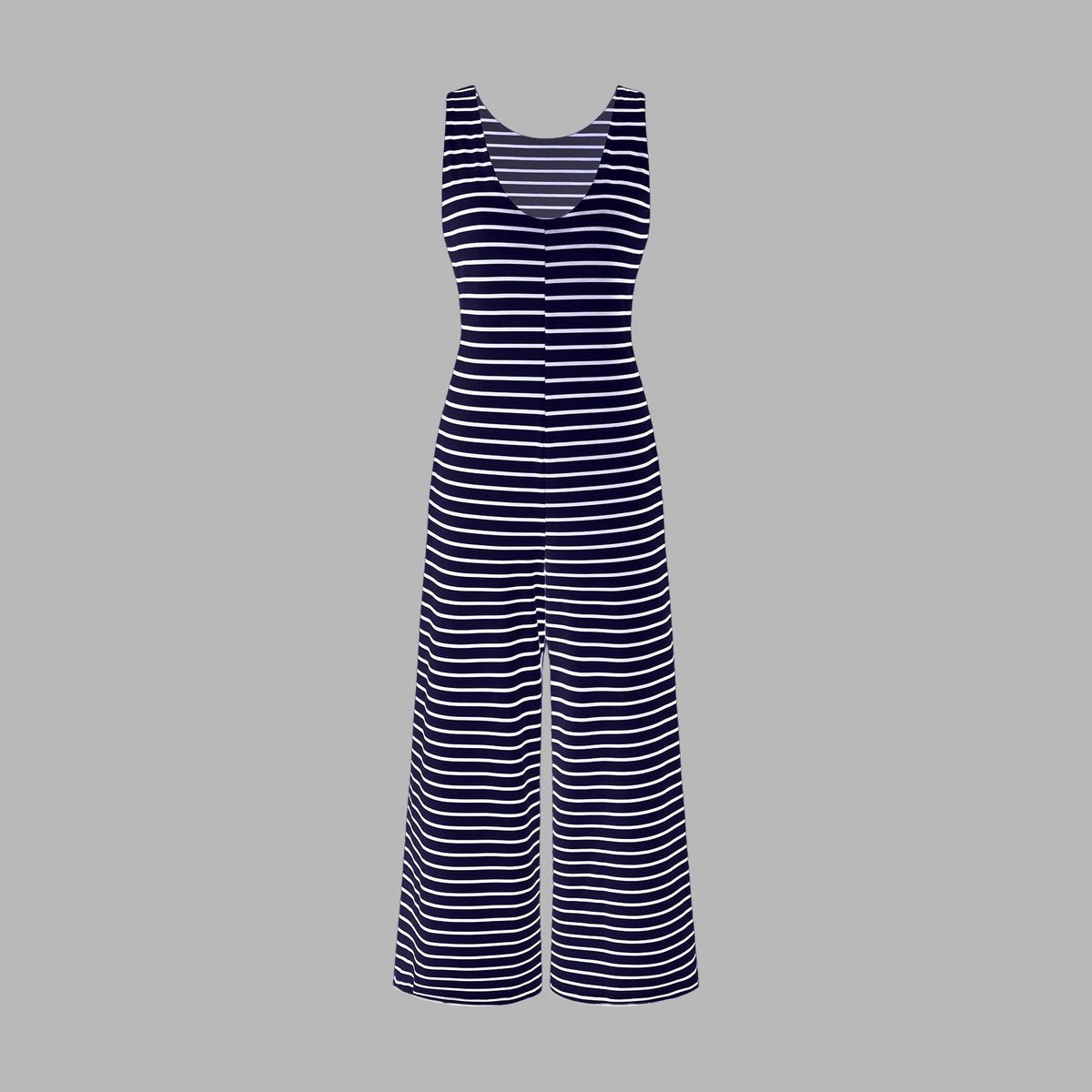 Chic Striped Slim-Fit Jumpsuit with Straight-Leg Pants