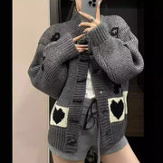 Pattern Stand Collar Knitted Coat for Women