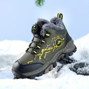Low‑Top Cartoon Mountain Print Snow Boots for Boys – Warm Thick Winter Shoes