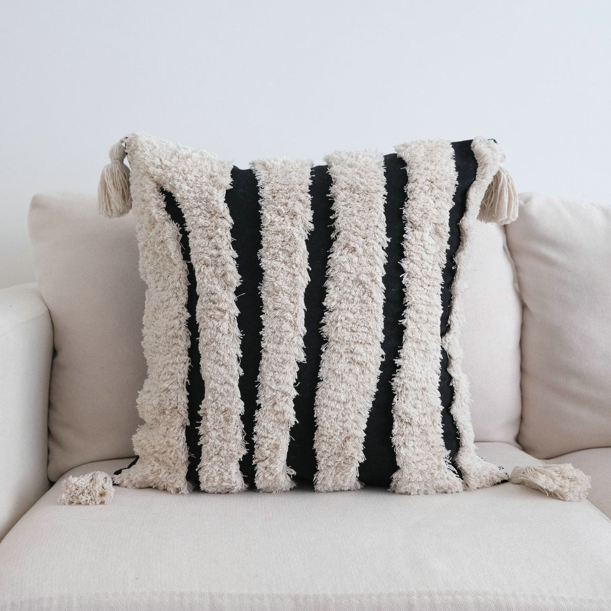 Geometric Tassel Throw Pillow | Beige Sofa Cushion Cover