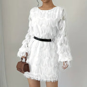 White Long-sleeve One-piece Dress Party Gown Short Skirtbelt Not Included