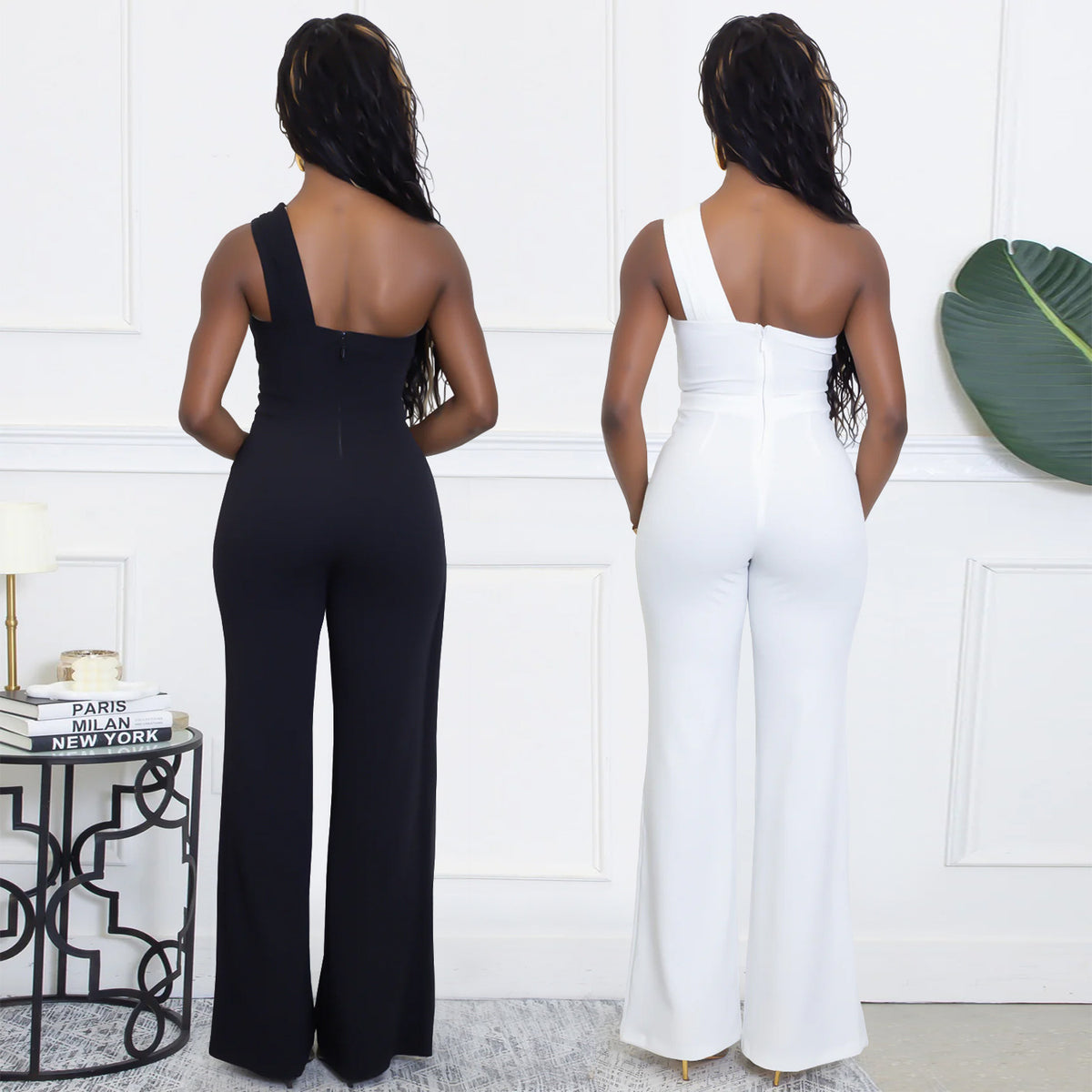 Elegant One-Shoulder Wide-Leg Jumpsuit with Buckle