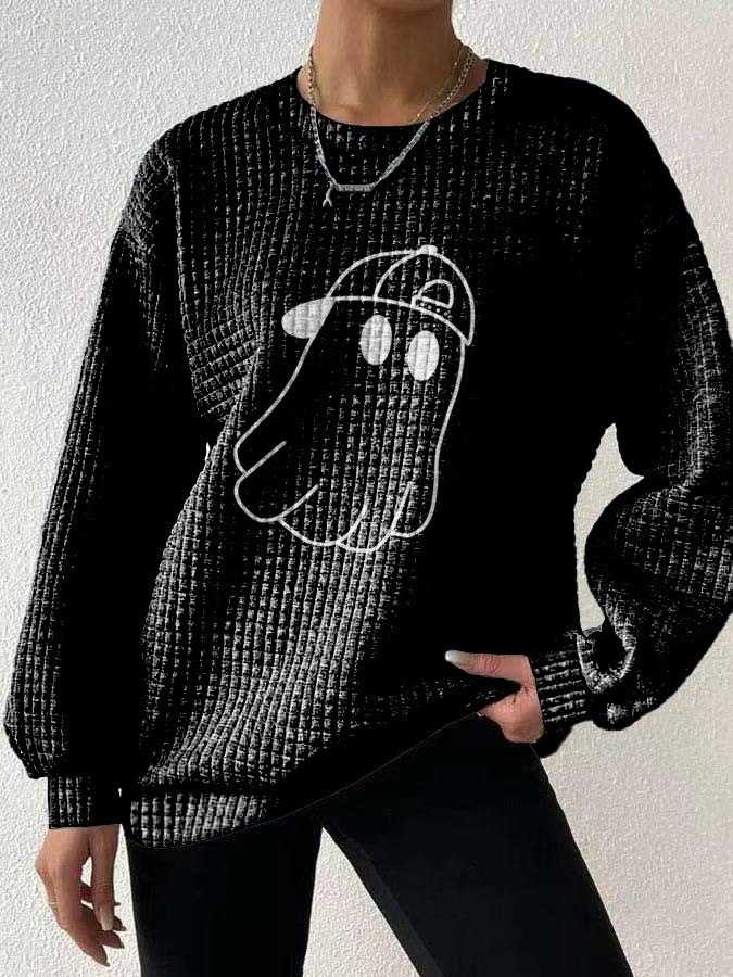 Women's 3D Digital Print Round Neck Loose Sweater