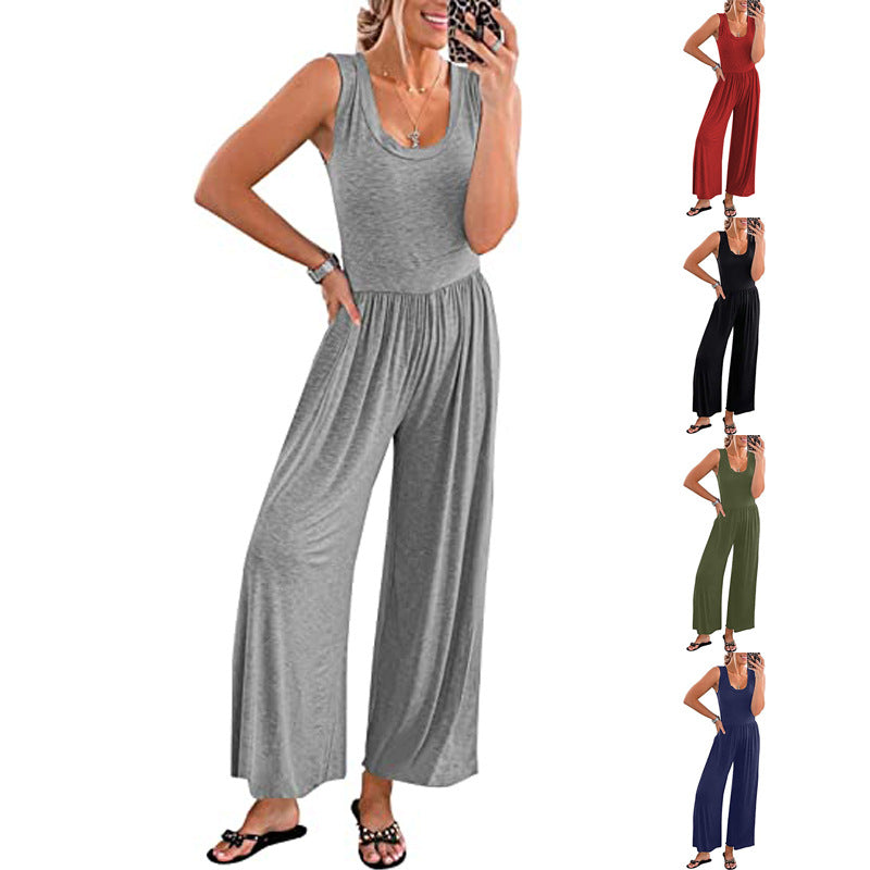 Women's Loose-Fitting Sleeveless Stretch Jumpsuit