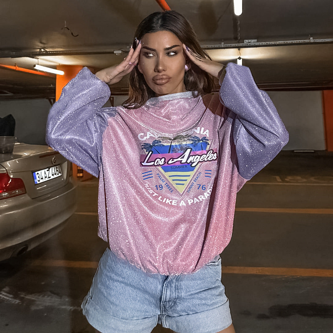 Women's Colorblock Long-Sleeve Printed Pullover Top