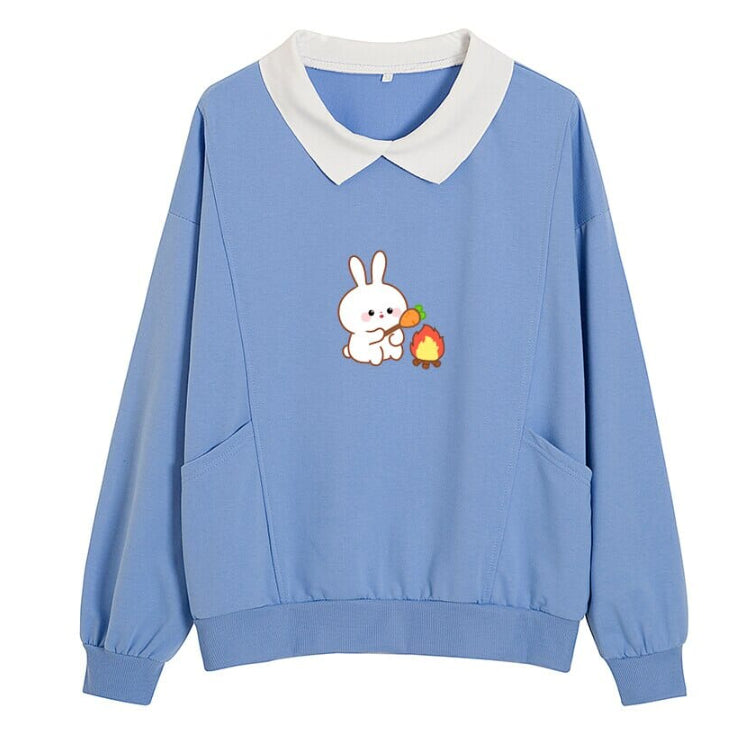 Oversized Rabbit Pullover Sweatshirt with Chic Collar