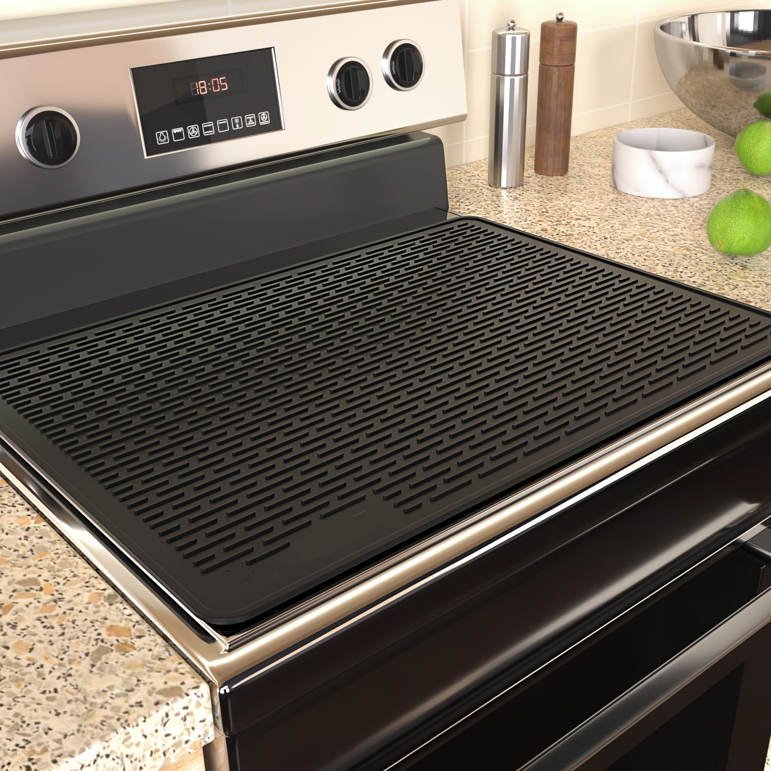 Silicone Electric Stove Cover Mat – 28" x 20" Heat‑Resistant Flat Protector, Black