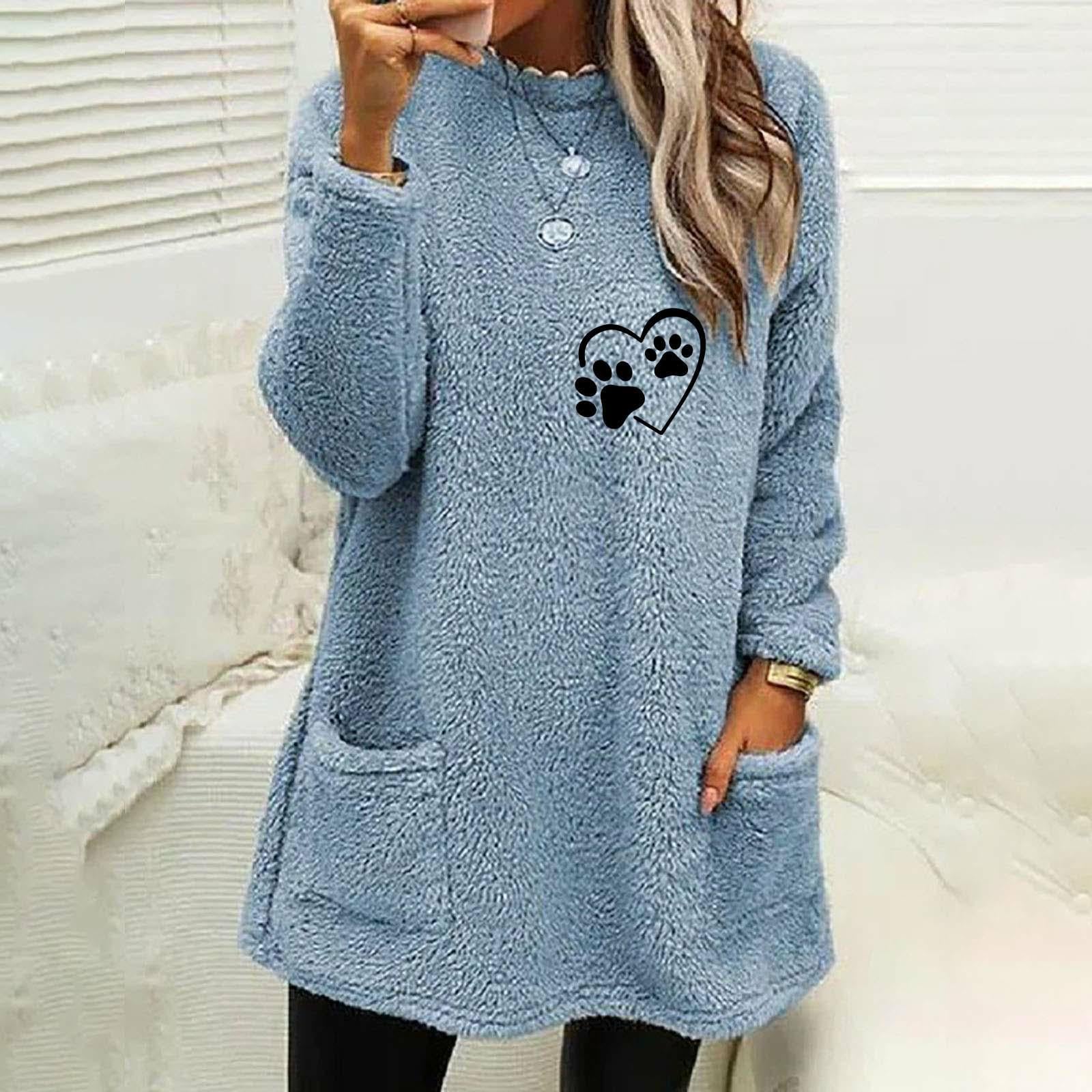 Cozy Velvet Love Print Sweatshirt for Women