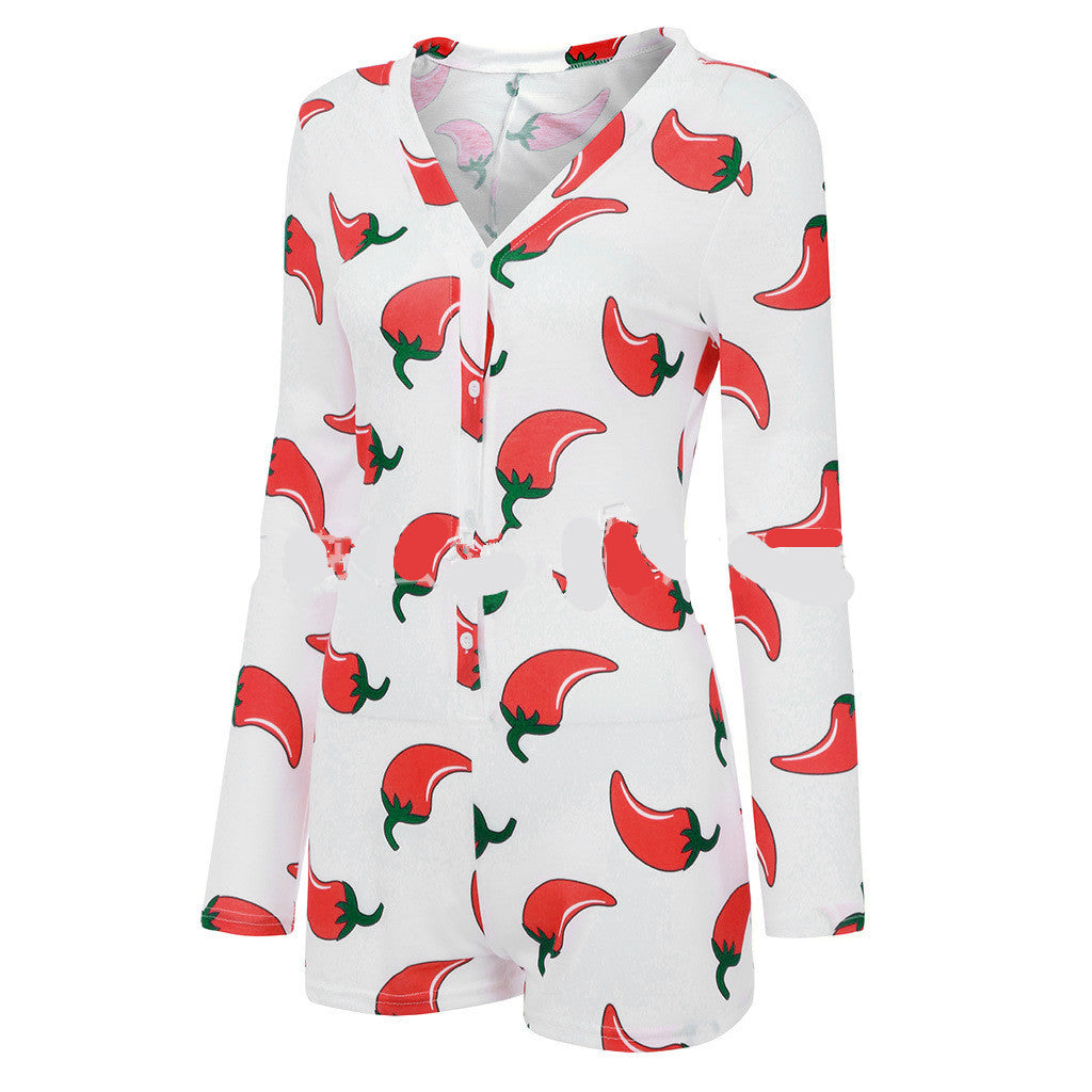 Chili Print Sexy Bodycon Jumpsuit
