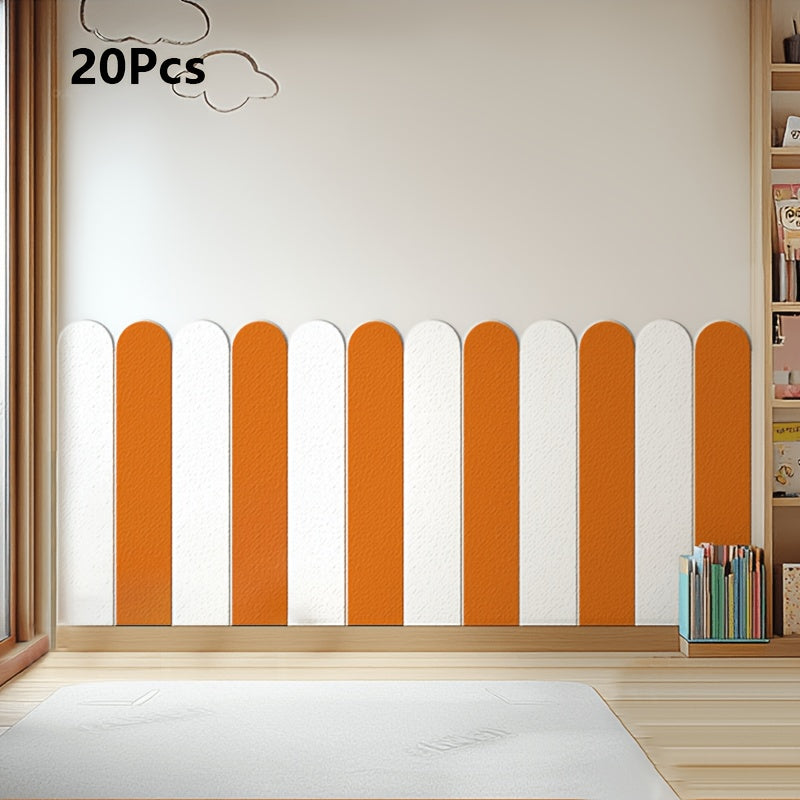 20-Pack Modern Minimalist Vertical Striped & Arch Panel Wall Stickers - Peel-and-Stick Removable Self-Adhesive Vinyl Panels, Blue Beige White Turquoise Horizontal Accent Lines for Living Room…