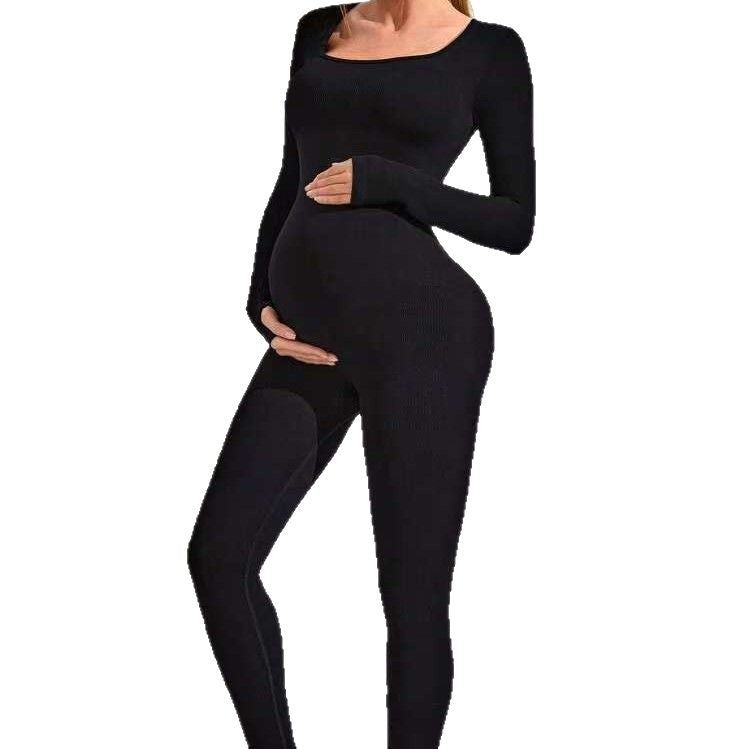 Seamless Ribbed Maternity Jumpsuit One-Piece Romper