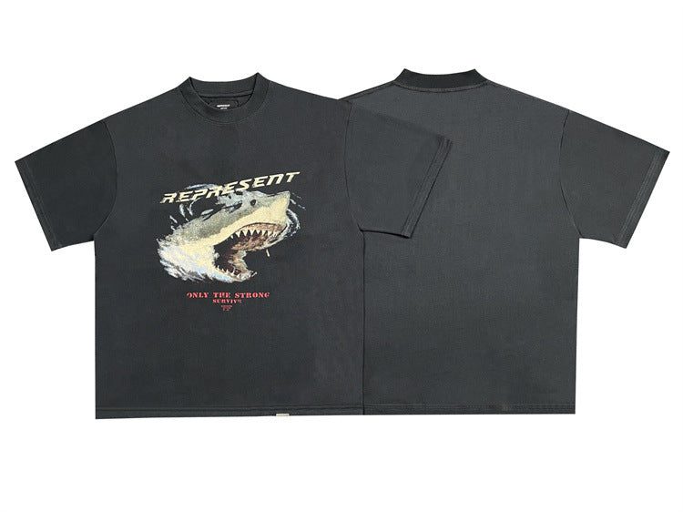 Washed Shark Print Short Sleeve Tee